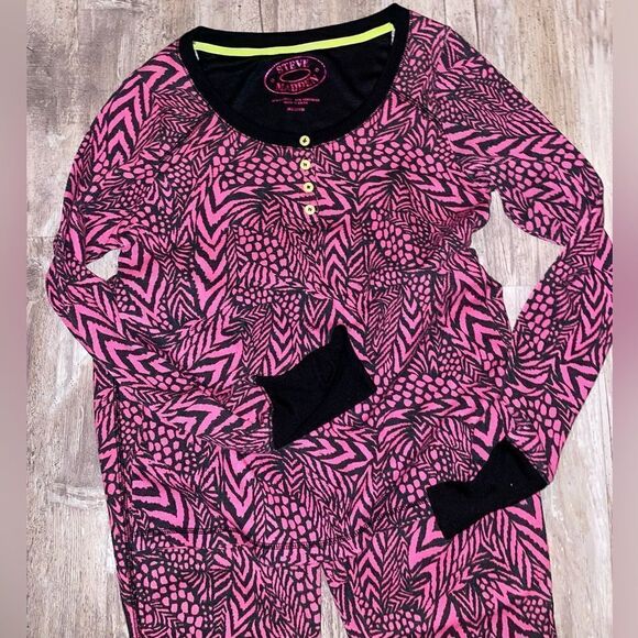 Steve madden Pink Black geometric pattern sleep set sz M - Picture 2 of 7